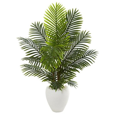 NEARLY NATURALS 4.5 ft. Paradise Palm Artificial Tree in White Planter 5660